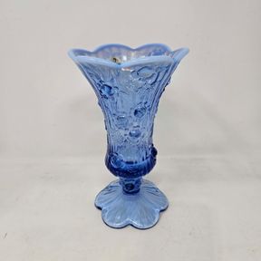 Fenton Blue Opalescent Laced Glass Cabbage Rose Vase