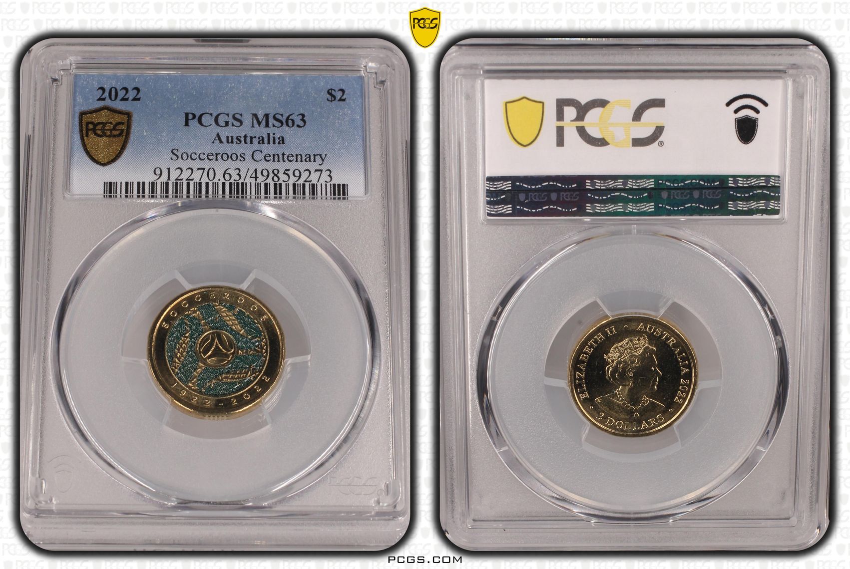 Elizabeth II, Socceroos Centenary , Two Dollar, 2022, PCGS MS63