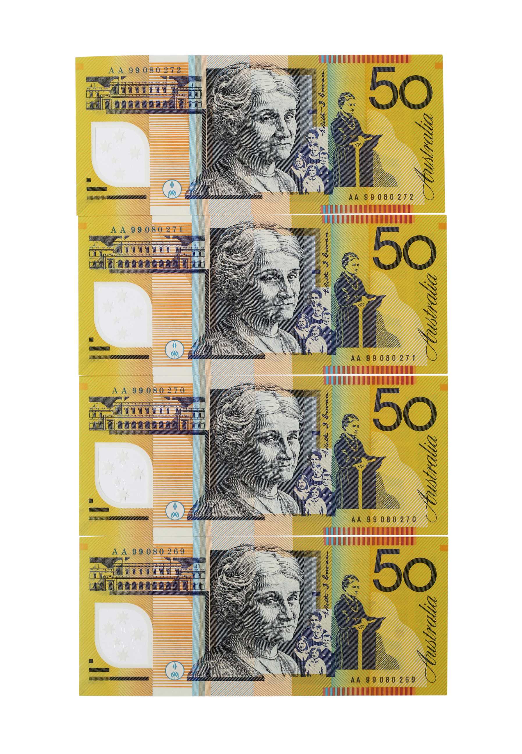 2265. · Consecutive Run, Elizabeth II, Fifty Dollars, 1999, UNC