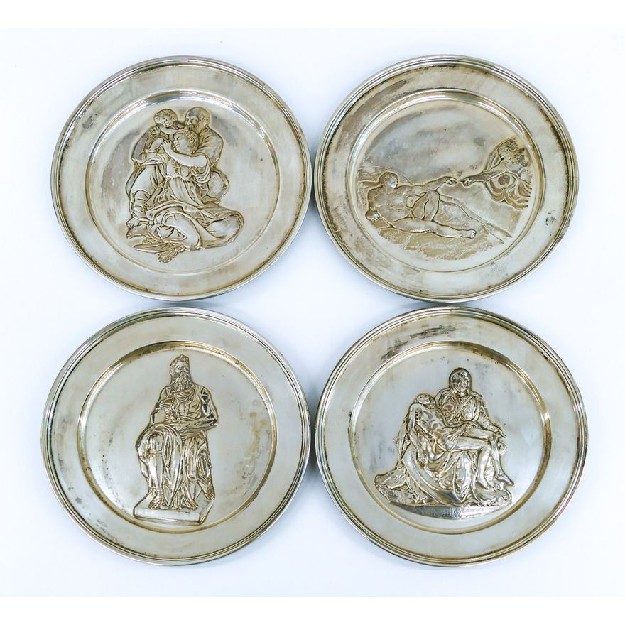 4pc Danbury Mint Sterling Michelangelo Art Plates 9'' in Cases