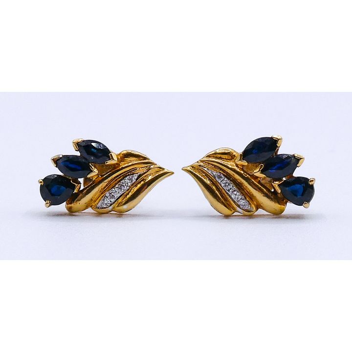 Pair 18k Sapphrie and Diamond Earrings 16mm - 3.9 grams TW