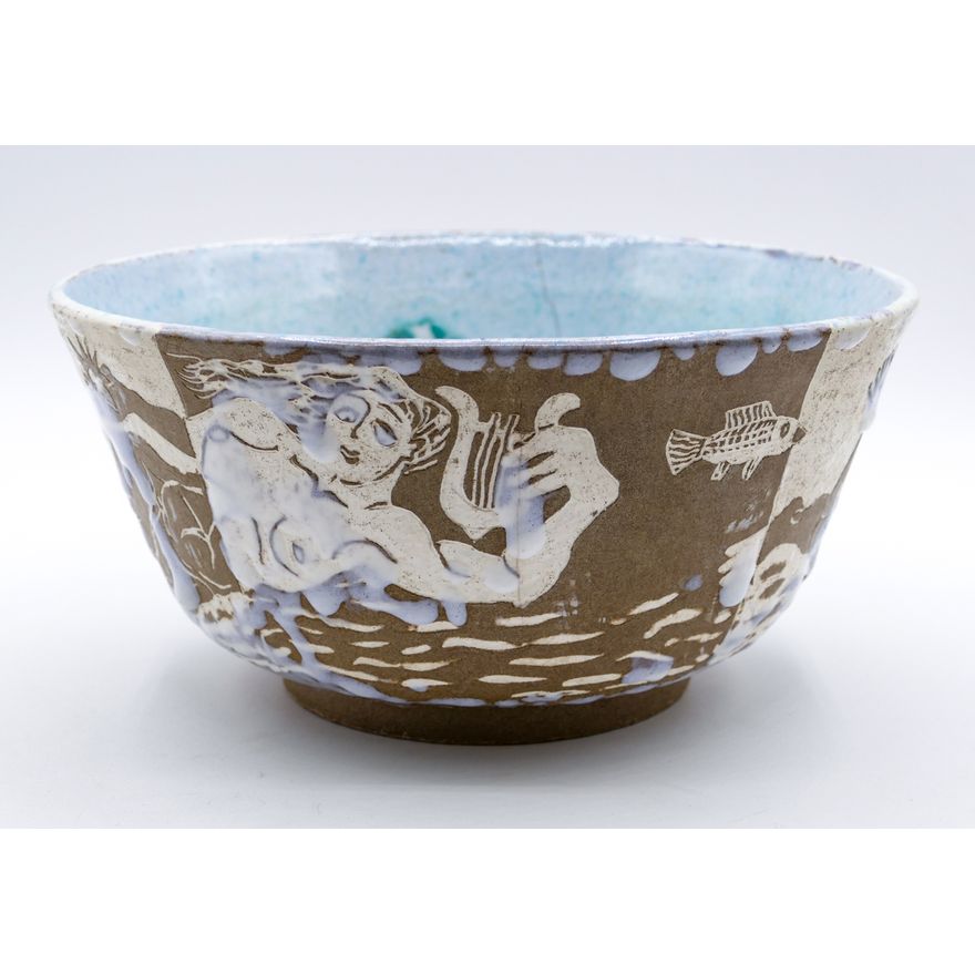 Bennett Welsh Large Glazed Bowl w/ Nude Reliefs 4.5'' - Some damage