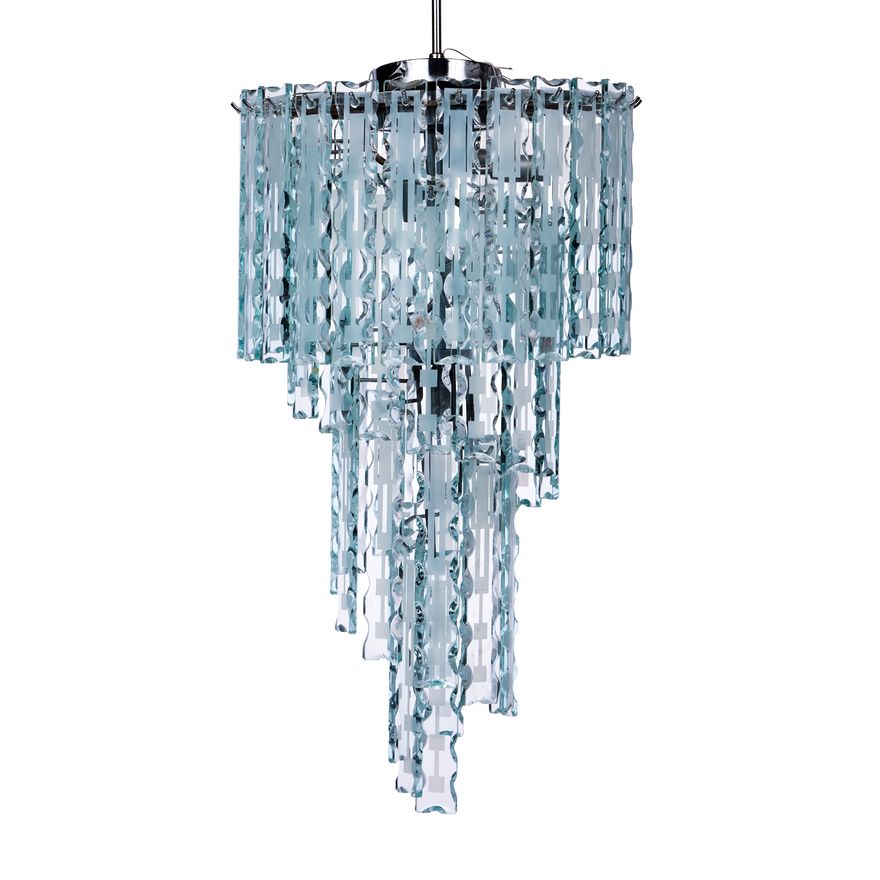 A 1960's etched glass spiral hung waterfall chandelier
