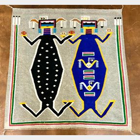 Vintage Navajo Sandpainting Rug of Mother Earth and Father Sky