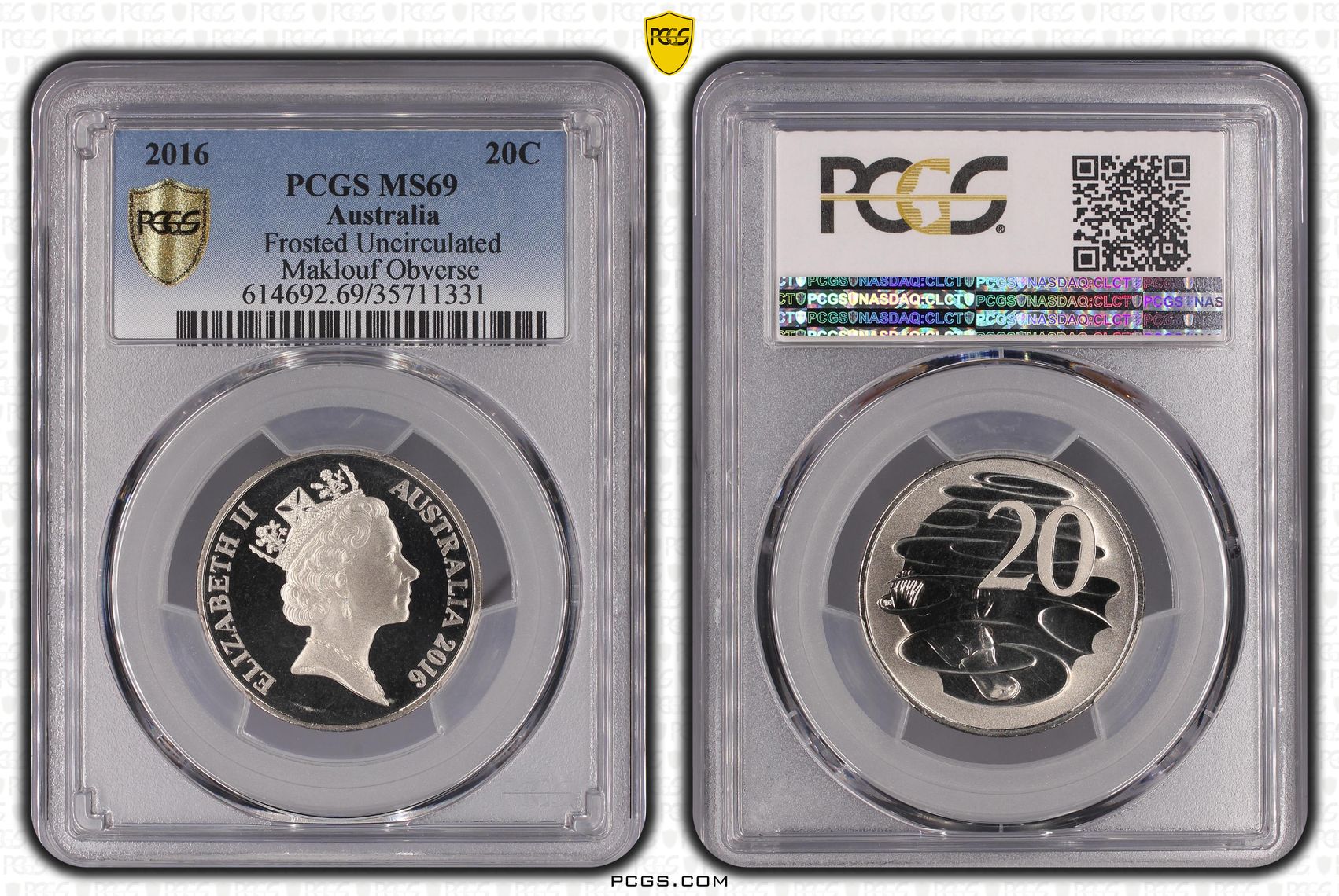 Frosted Uncirculated - Maklouf Obverse, Twenty Cent, 2016, PCGS MS69