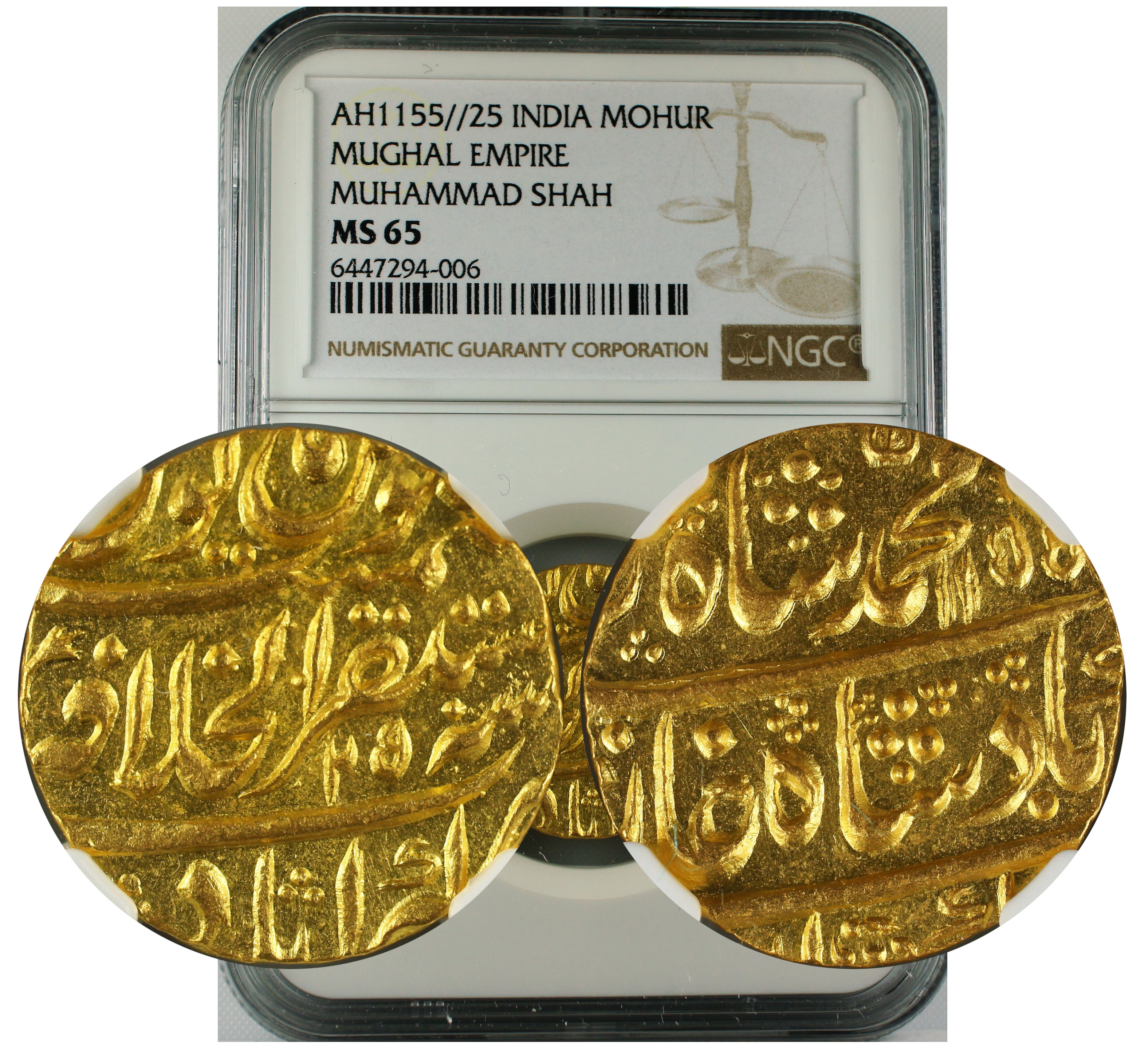 AH 1155//25 INDIA MOHUR MUGHAL-MUHAMMAD SHAH MS65