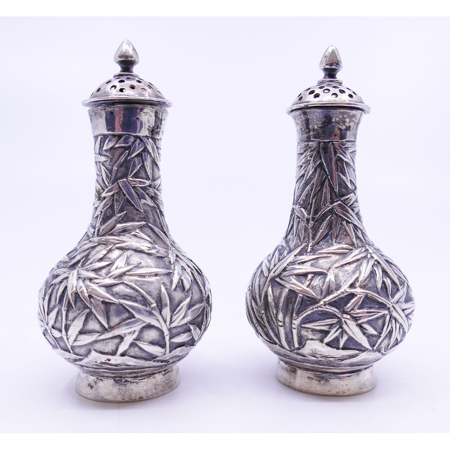 Pair Antique Chinese Export Silver Shakers- 2.5''-  60g