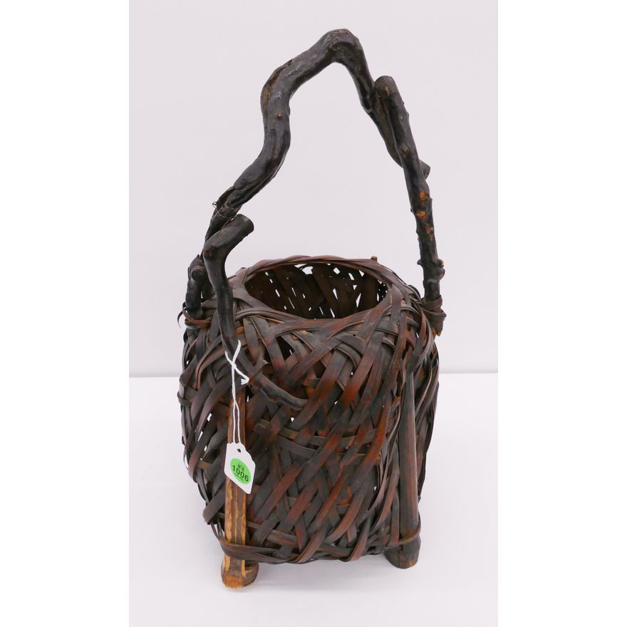 Old Japanese Handled Bamboo Ikebana Basket- 14.5''