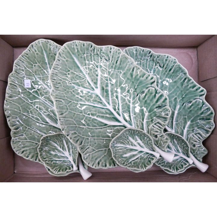 3pc Portugal Majolica Leaf Dishes- 11''