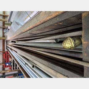 12 ft. wooden box, new steel pipe, various sizes in length