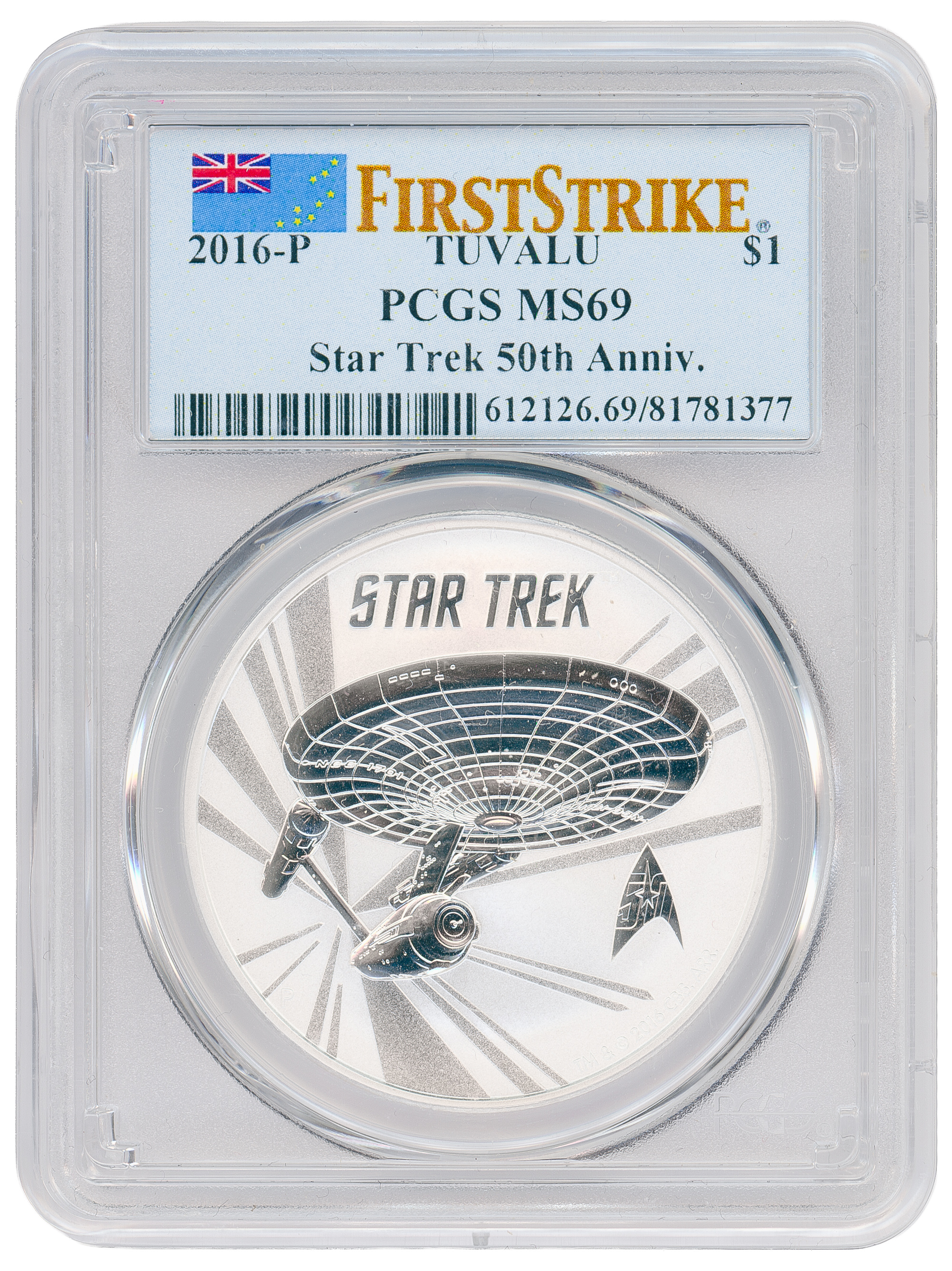 Tuvalu, Star Trek 50th Anniv., One Dollar, 2016-P, PCGS MS69