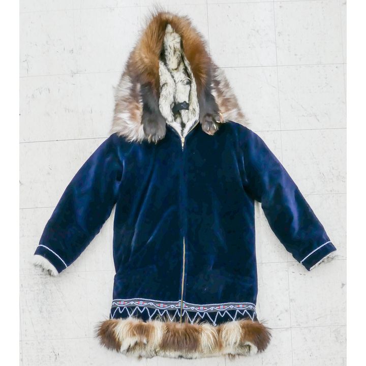 Alaskan Fur Trimmed Embroidered Velvet Parka- 39x39''