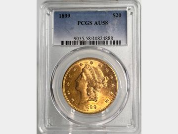 1899 AMERICA LIBERTY HEAD PHILADELPHIA MINT GOLD 20 DOLLAR AU58