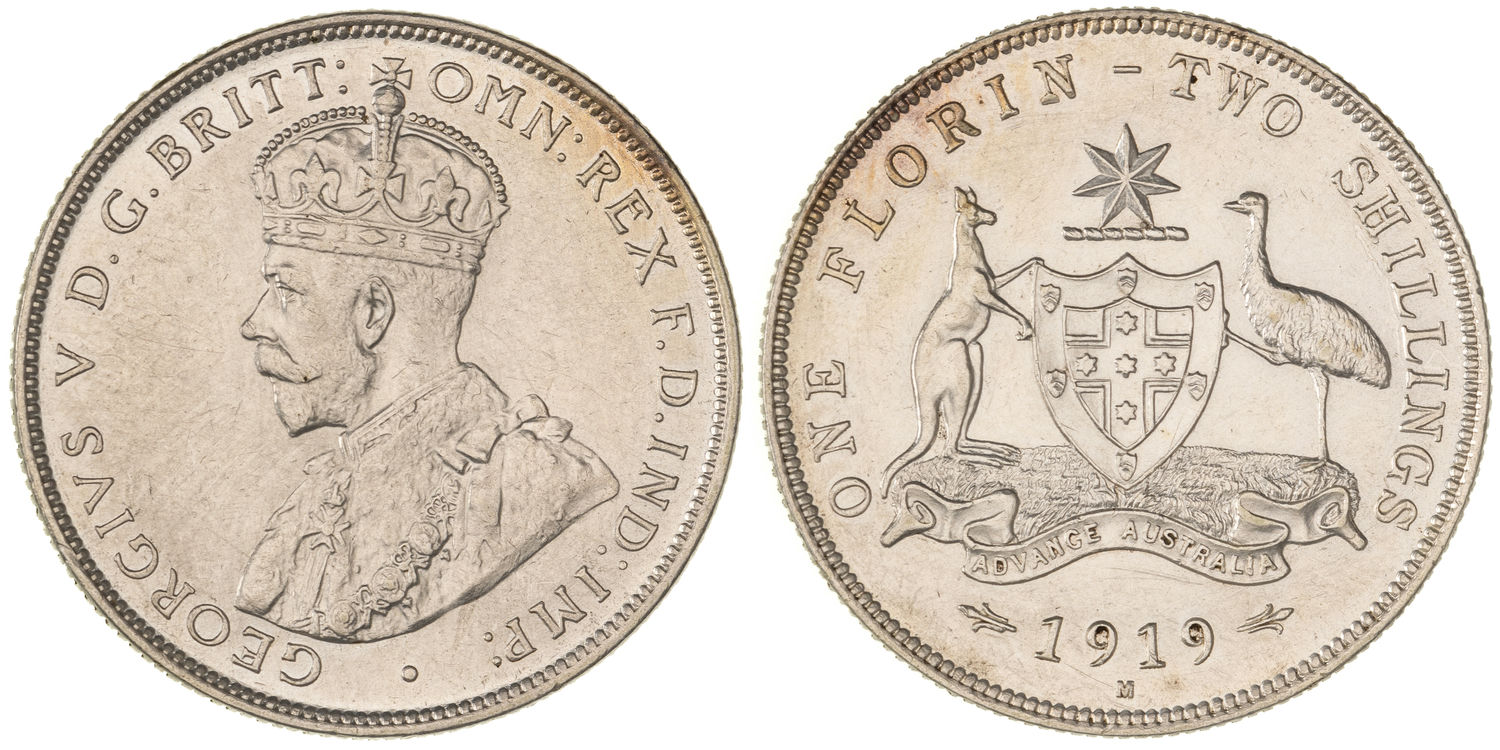 George V, Florin, 1919-M, EF - gEF