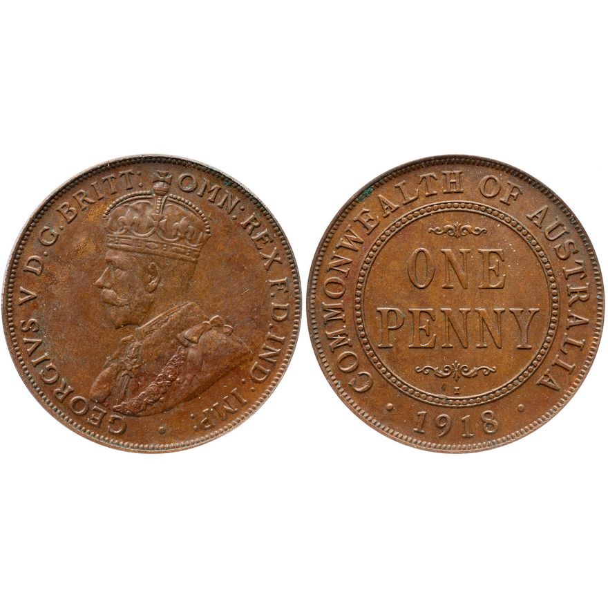 George V, Penny, 1918-I, ANACS AU 58