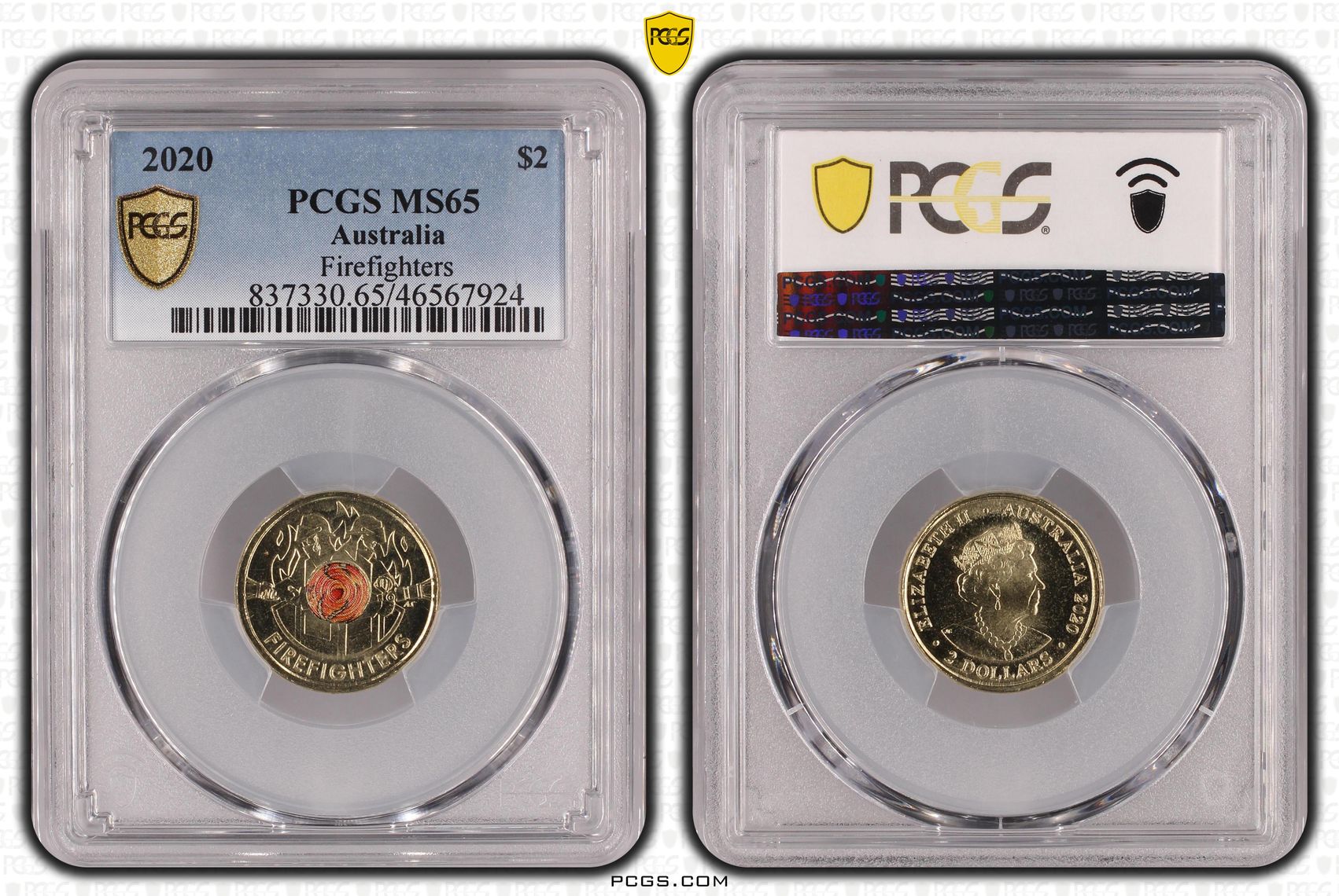 Firefighters Colourised, Two Dollar, 2020, PCGS MS65