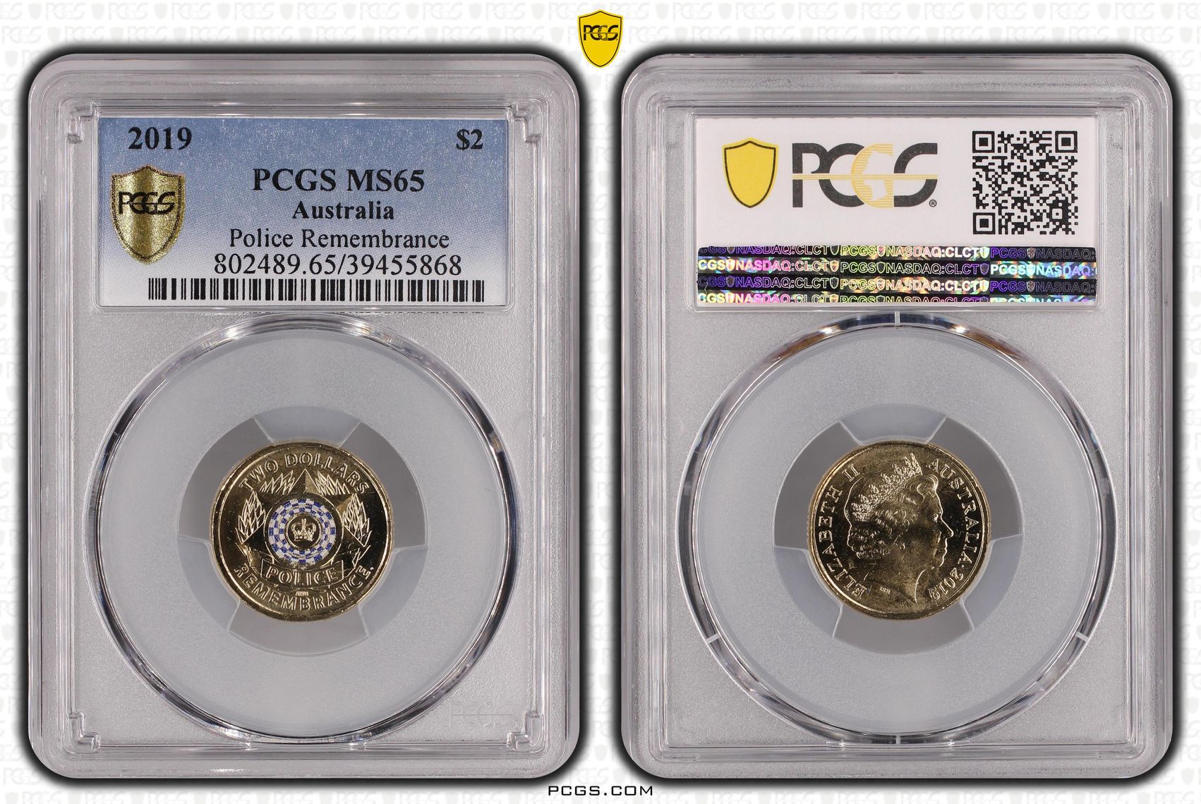 Elizabeth II, Police Remembrance, Two Dollar, 2019, PCGS MS65