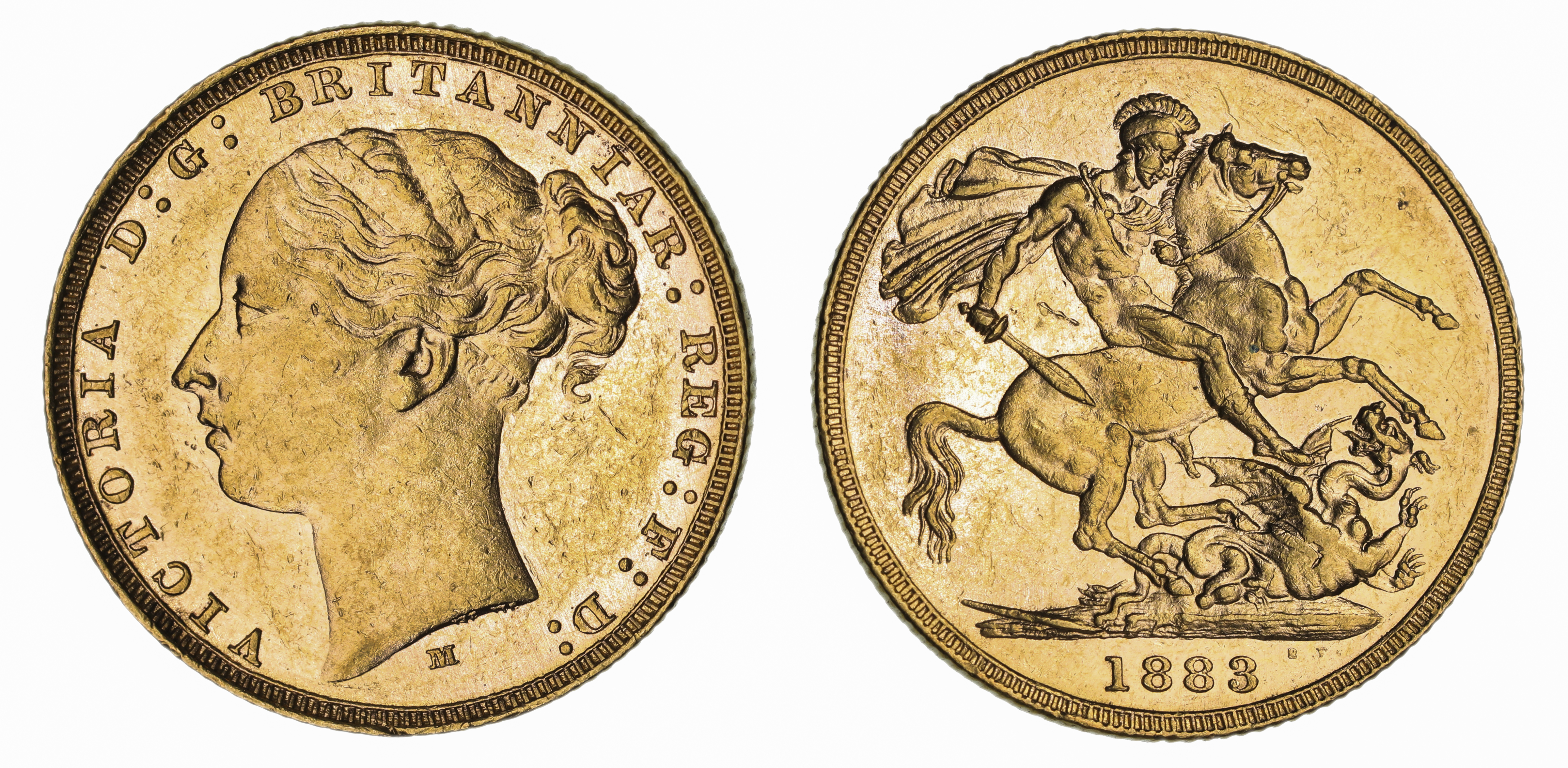 Victoria, St. George Reverse - Melbourne Mint - Young, Sovereign, 1883, EF
