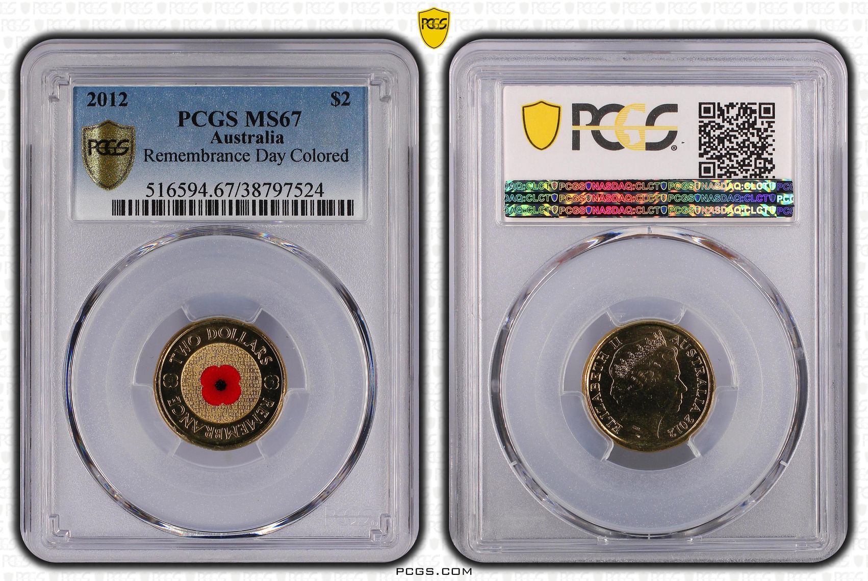 Remembrance Day Red Poppy, Two Dollar, 2012, PCGS MS67