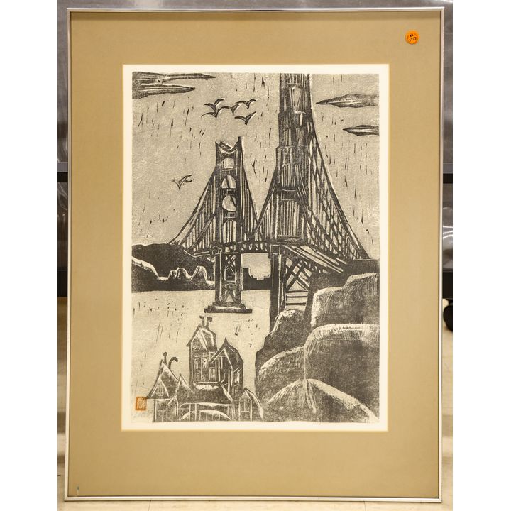 T. Kodata ''Golden Gate Bridge'' Woodblock Print Framed 28''x21''