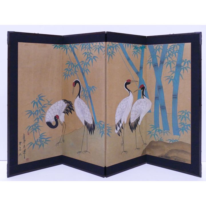 Japanese 4 Panel Crane & Bamboo Screen- 36x68''