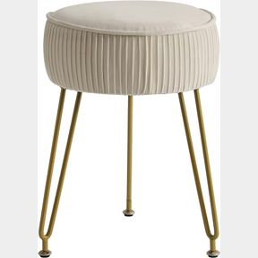 IBUYKE Velvet Round Footrest Stool Ottoman, Dressing Table Seat, Pouf Couch Stool, Golden Steel Legs, Creamy-White LG-30M