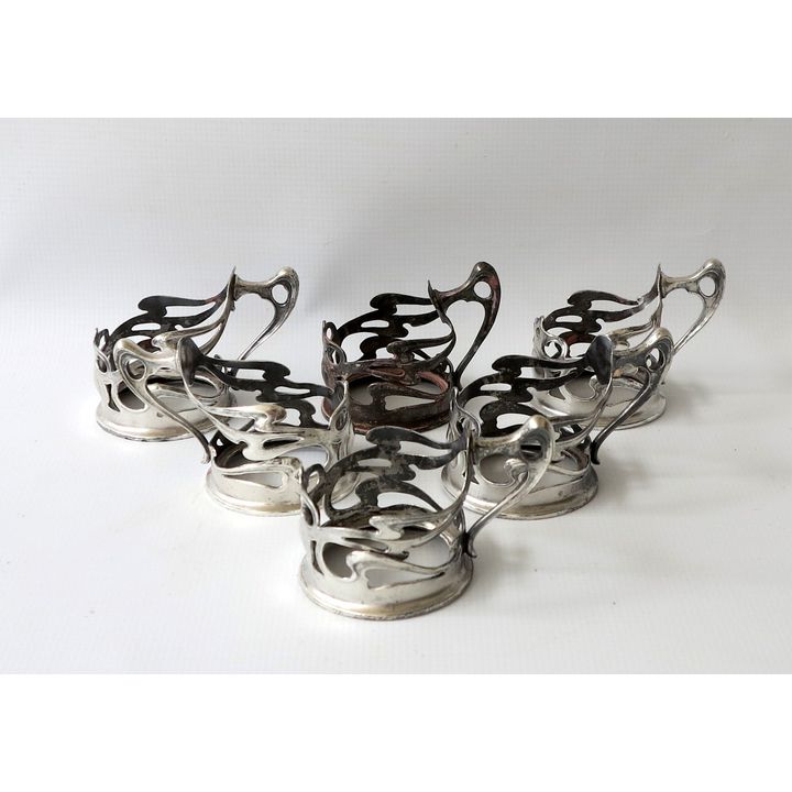 SET OF 6 ART NOUVEAU WMF STYLE TEA GLASS HOLDERS