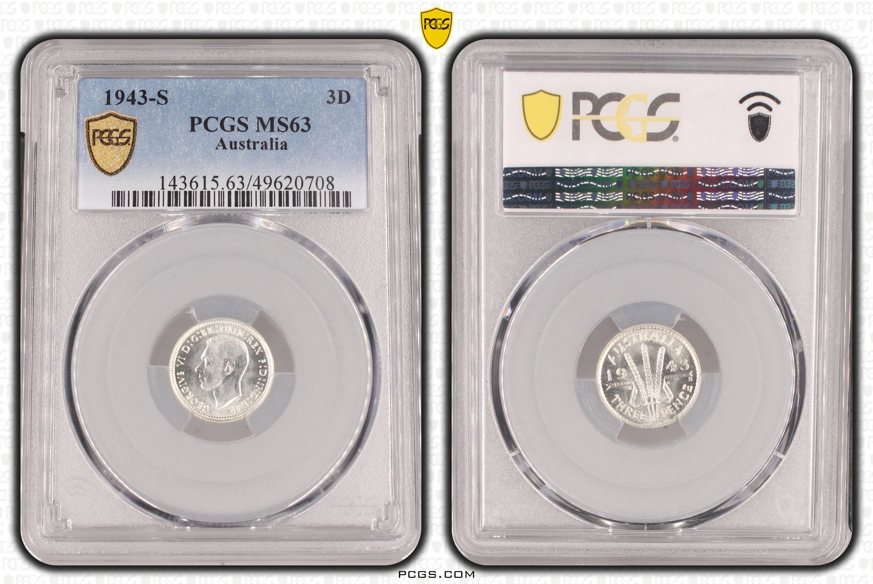 George VI, Threepence, 1943-S, PCGS MS63