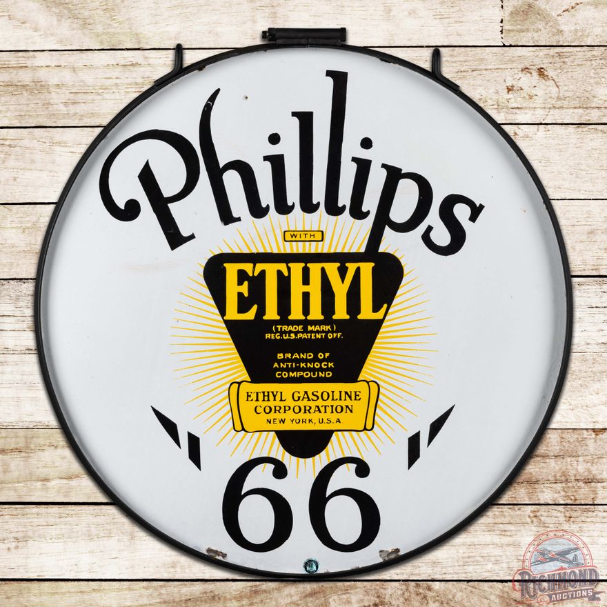 Phillips 66 Ethyl Gasoline 30" Double Sided Porcelain Sign w/ Ring