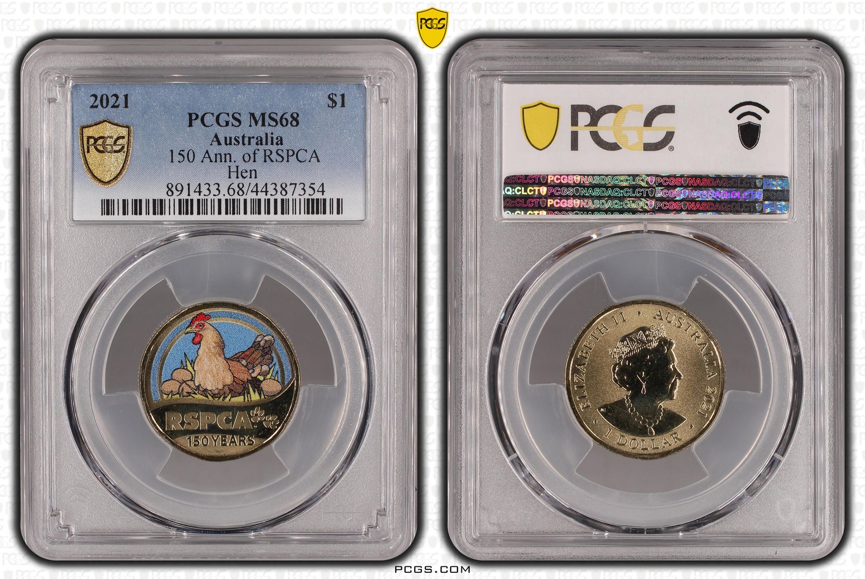 2021 Australia One Dollar, $1 150 Ann. of RSPCA Hen PCGS - MS68 -354
