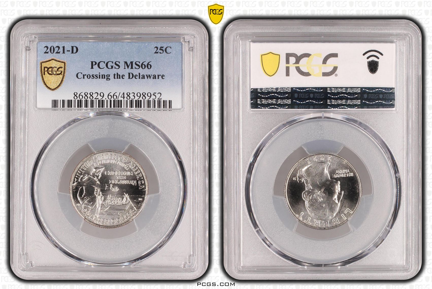 Elizabeth II, The United States of America, Washington Crossing the Delaware , Twenty Five Cent, 2021-D, PCGS MS66