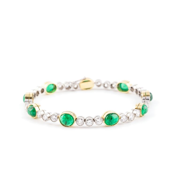 7.20 Carat Emerald & 3.50 Carat Diamond Tennis Bracelet