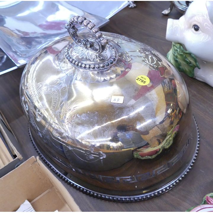 Antique Sheffield Armorial Food Dome- 14''