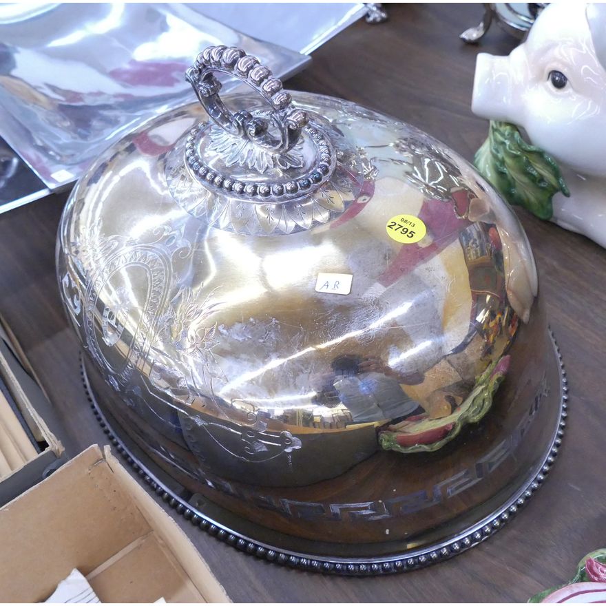Antique Sheffield Armorial Food Dome- 14''