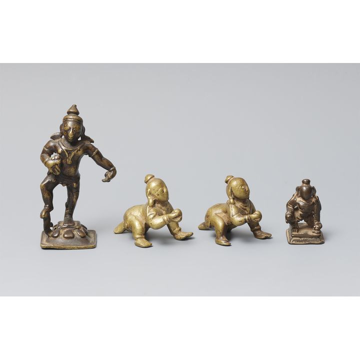 Four Indian copper alloy figures of Krishna. Various regions. 17/19th century