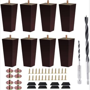 TXCUCC SOFA LEGS SQUARE BED FEET 5 INCH WOOD REPLACEMENT LEG FOR FURNITURE SET OF 8, DARK BROWN