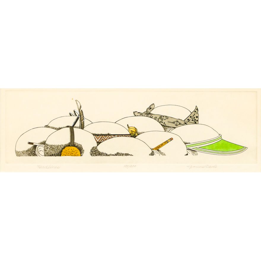 Yvonne Davis ''Headlines'' S/N Etching Framed 11.25''x22.25''.