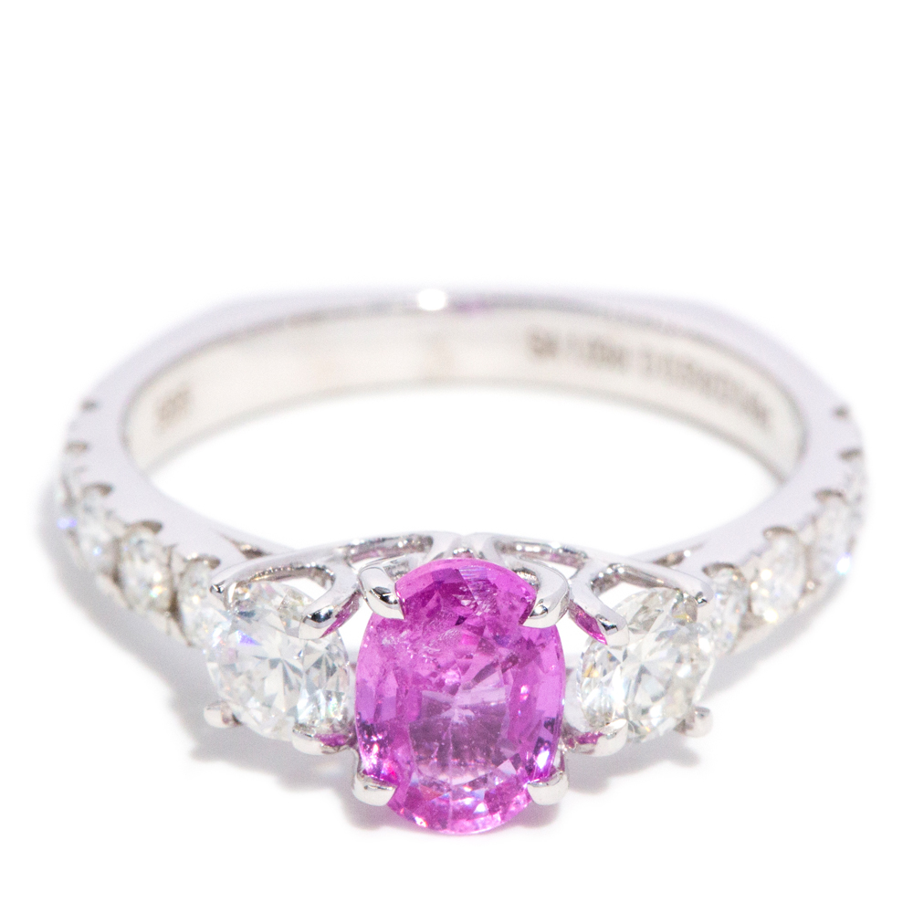 85 · 1.03 Carat Pink Sapphire & 1.00 Carat Diamond Trilogy Ring