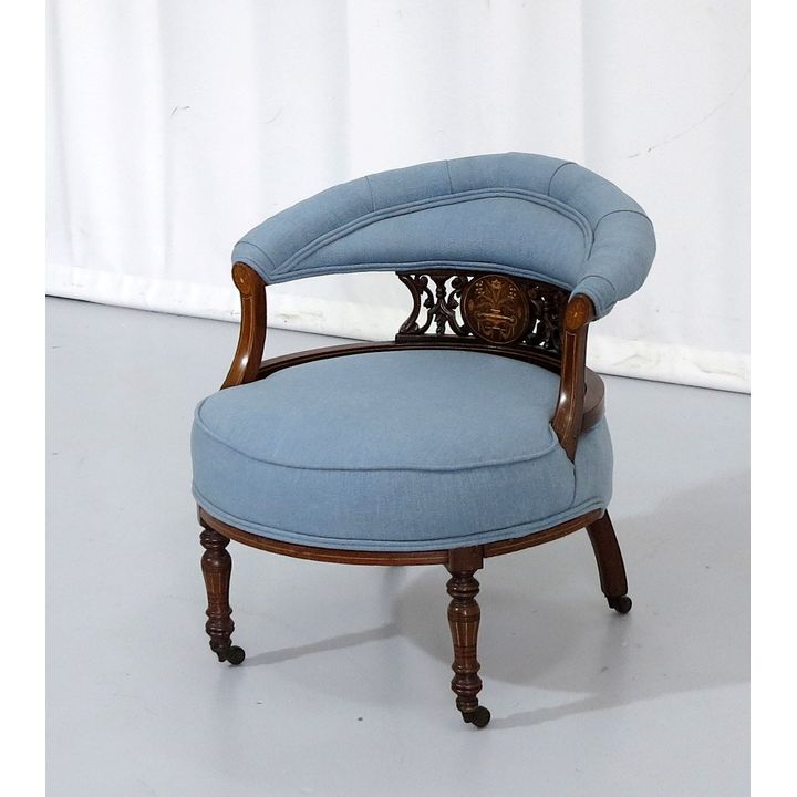 LATE VICTORIAN INLAID MAHOGANY LOW TUB CHAIR