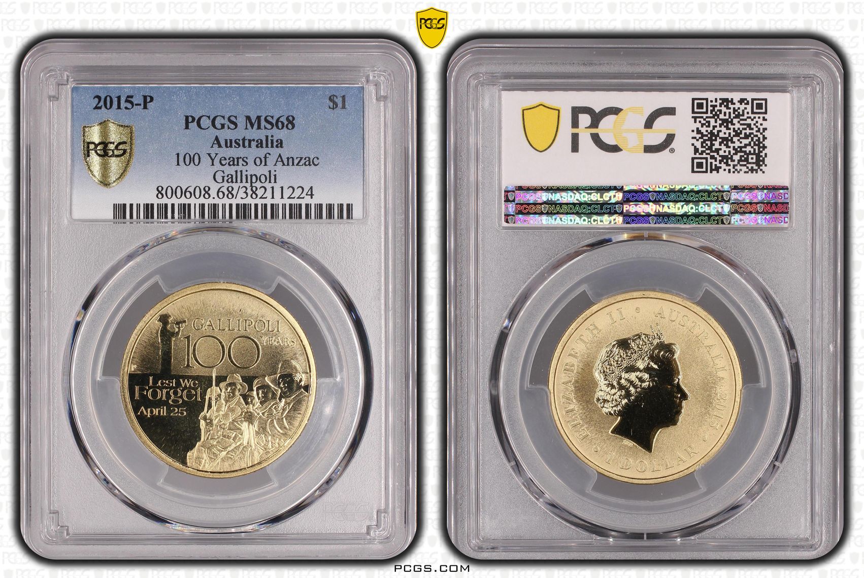 2015-P Australia One Dollar, $1 100 Years of Anzac Gallipoli PCGS - MS68 -224