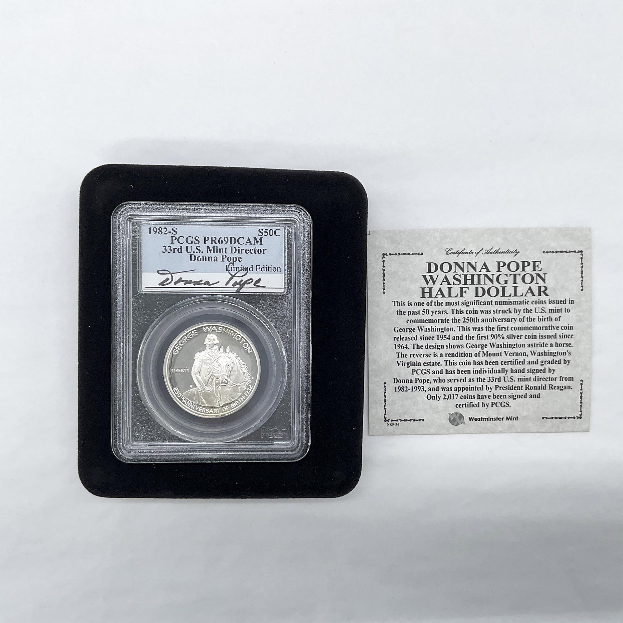 準最高鑑定 PCGS-PR69DCAM カナダ バイソンスカル 1982 銀貨 1982-S Ltd. Ed. Donna Pope Washington Half Dollar PCGS PR69