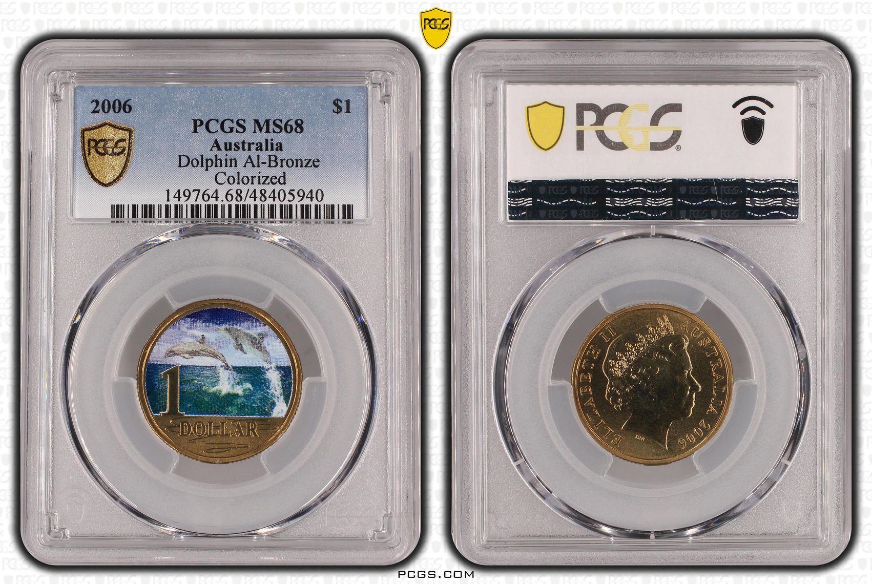 Elizabeth II, Dolphin Al-Bronze, One Dollar, 2006, PCGS MS68