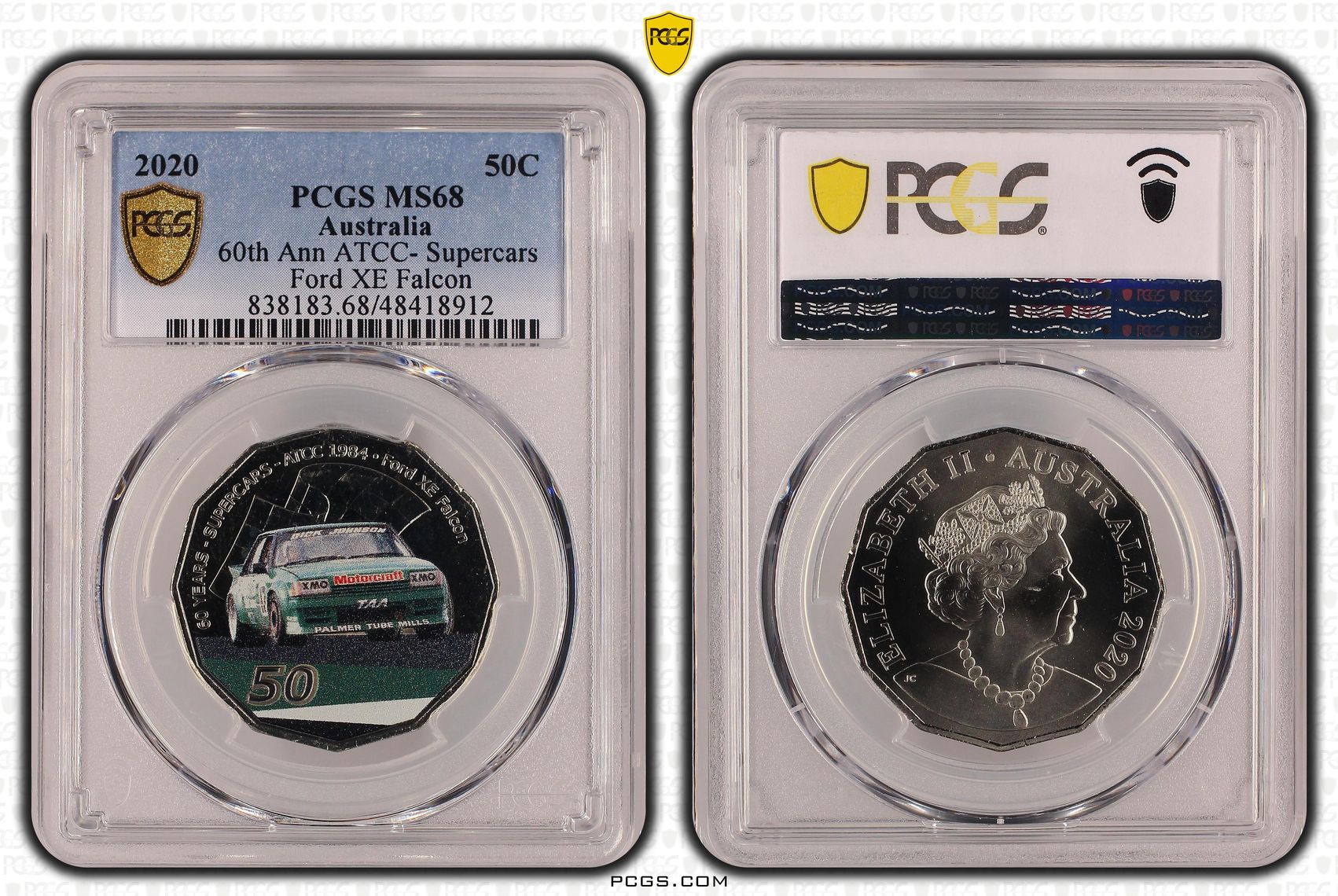 60th Ann ATCC- Supercars Ford XE Falcon , Fifty Cent, 2020, PCGS MS68