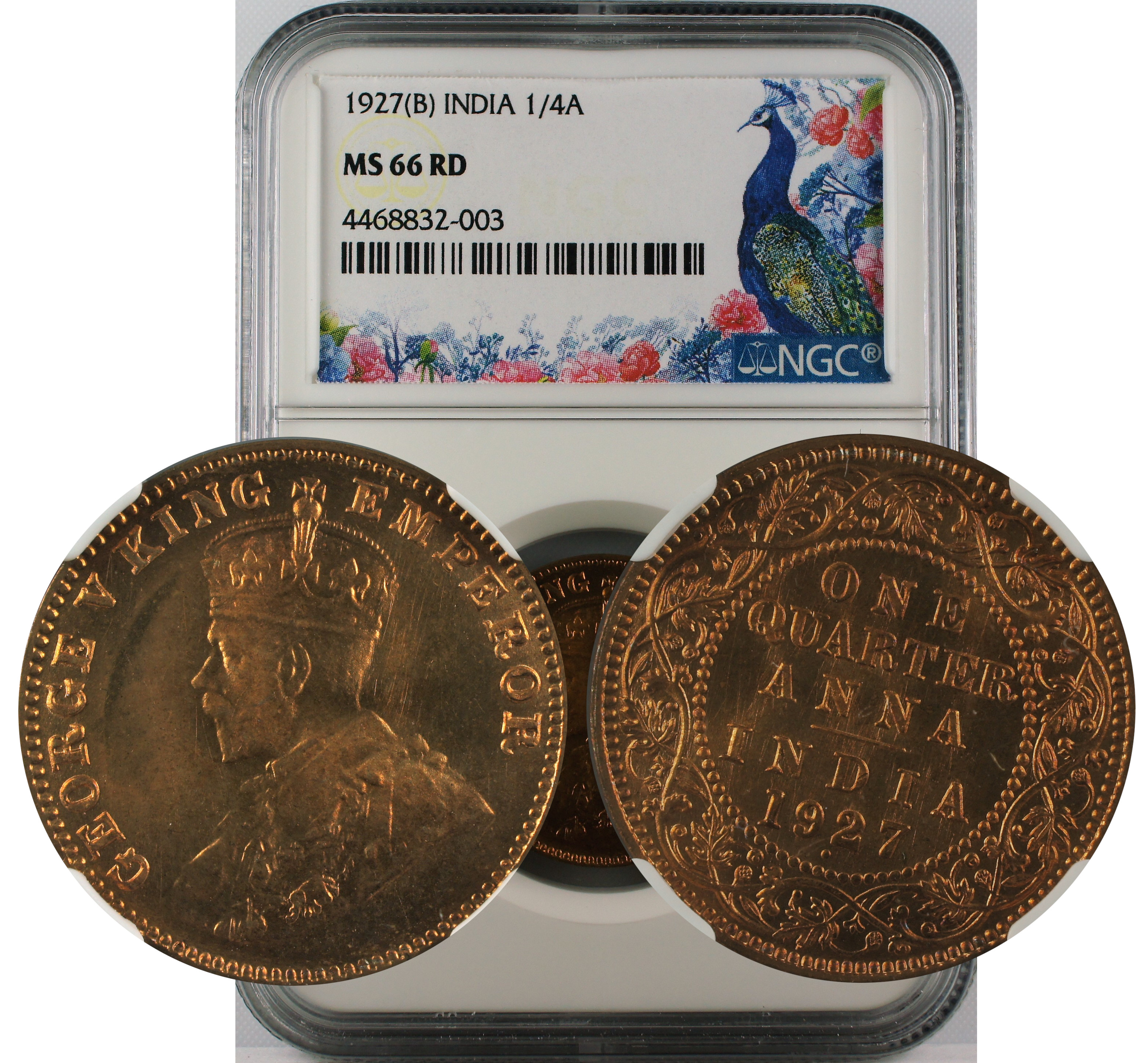 1927 B INDIA 1/4 ANNA MS66RD