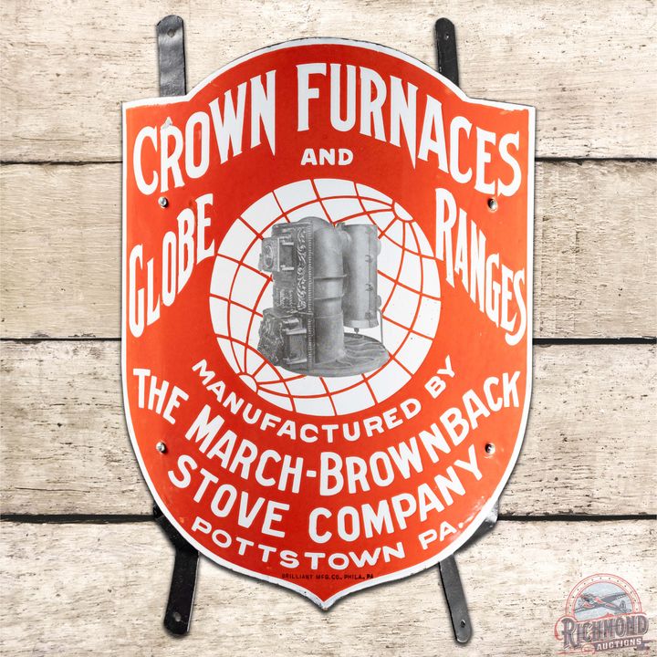 Crown Furnaces Globe and Ranges Curved SS Porcelain Sign Pottstown PA