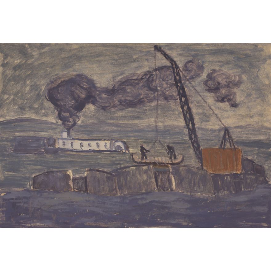 Albert Runquist ''Steamboat and Dredge'' Oil