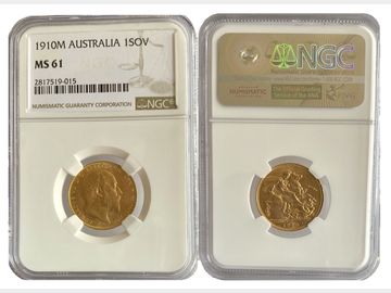 1910 MELBOURNE MINT SOVEREIGN MS61 NGC