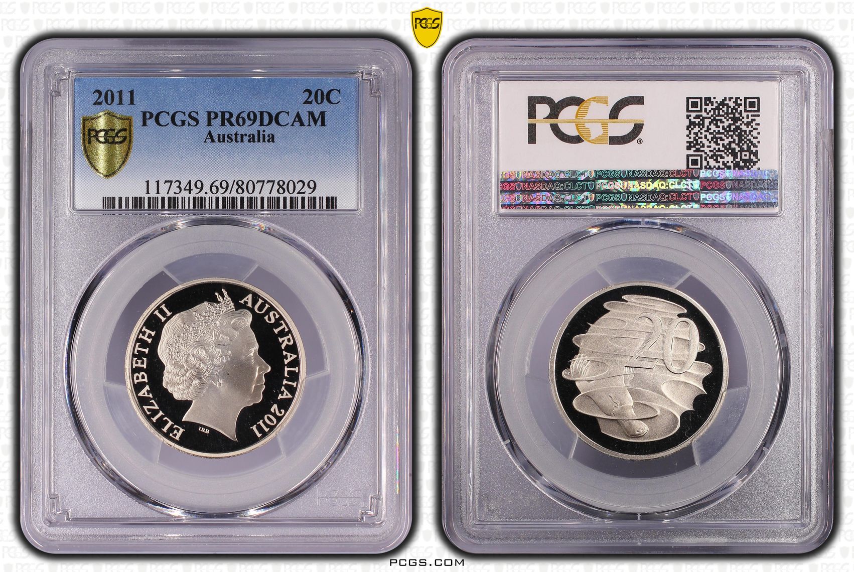 Elizabeth II, Twenty Cent, 2011, PCGS PR69DCAM
