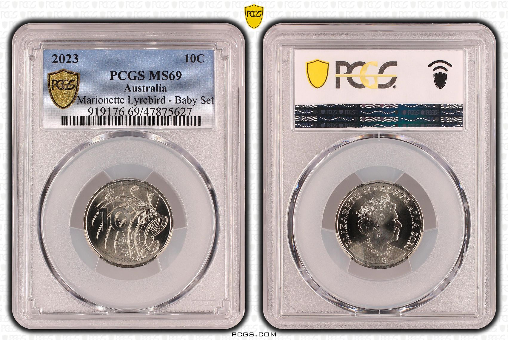 Marionette Lyrebird - Baby Set , Ten Cent, 2023, PCGS MS69