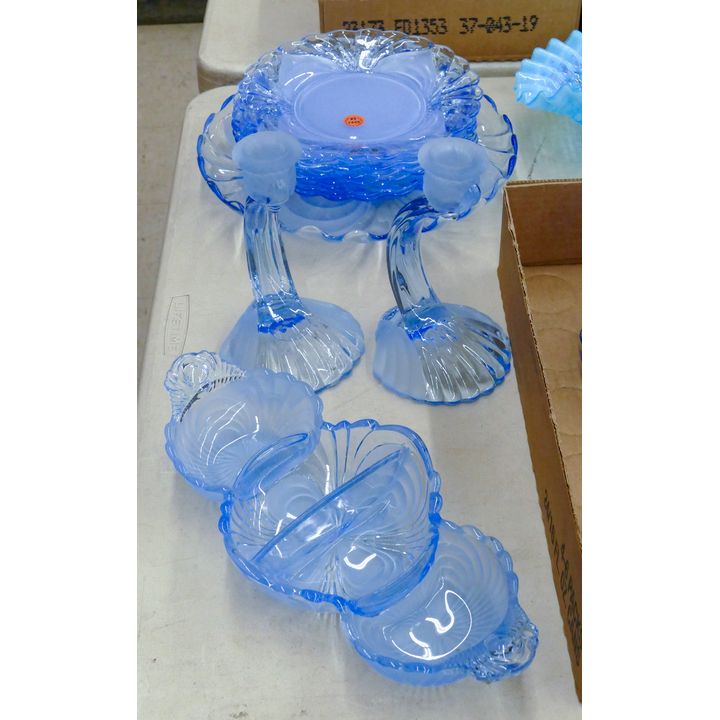 9pc Cambridge Blue Caprice Frosted Glass